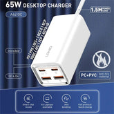 LDNIO A4610C PD65W Dual USB-C / Type-C + Dual USB Fast Charger, Cable Length: 1.5m, EU Plug·, A4610C (UK Plug), US Plug
